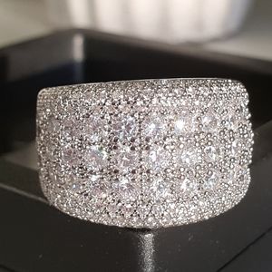 Shiny Silver Wide Shimmering Diamond Ring